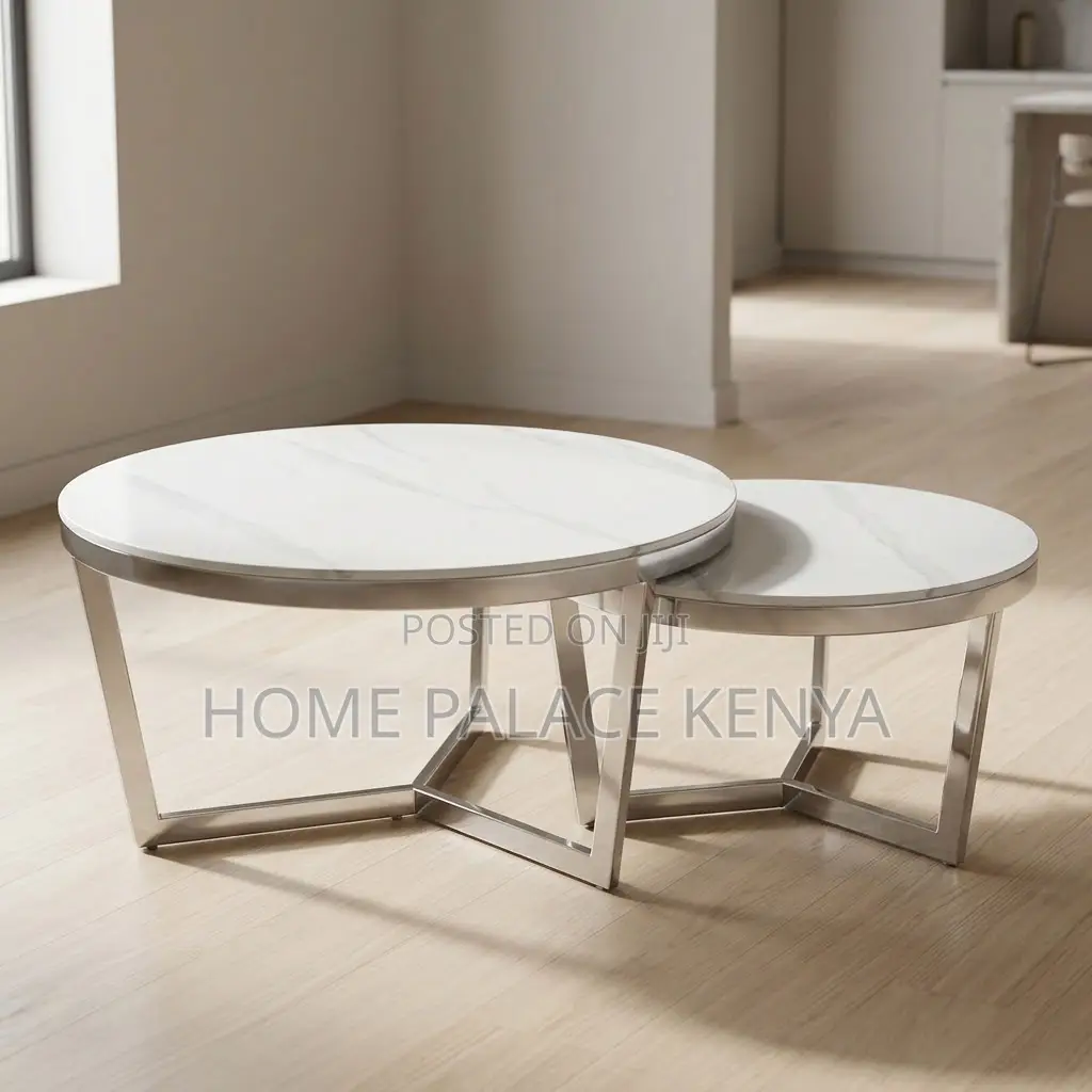 Coffee Table; Round Marble Nesting Coffee Table Set