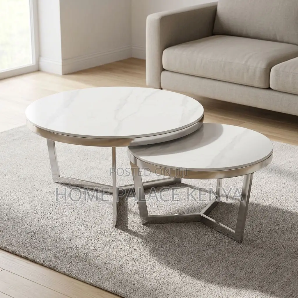 Coffee Table; Round Marble Nesting Coffee Table Set