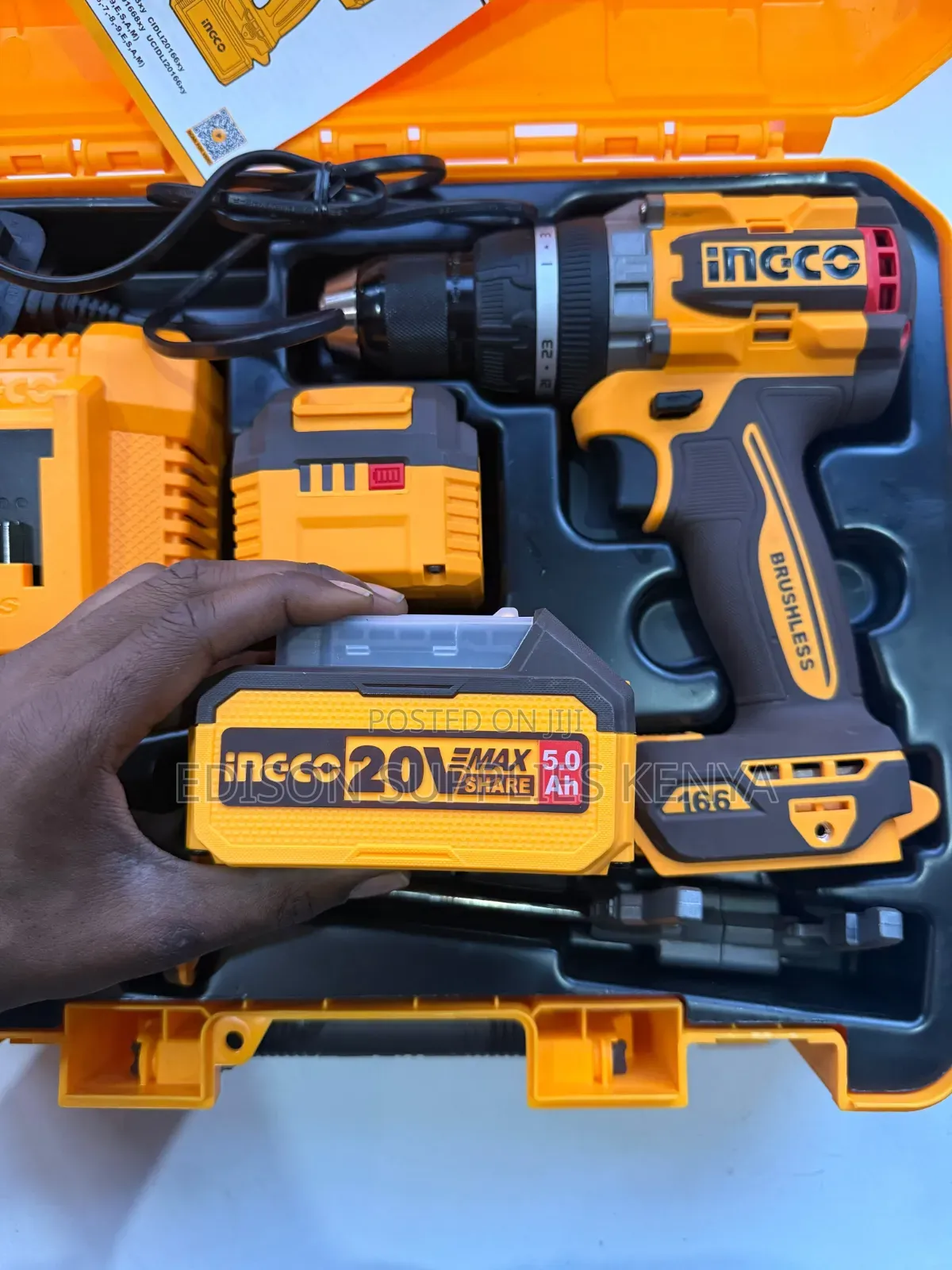 INGCO Cordless Drill Impact Drill 166Nm, Brushless