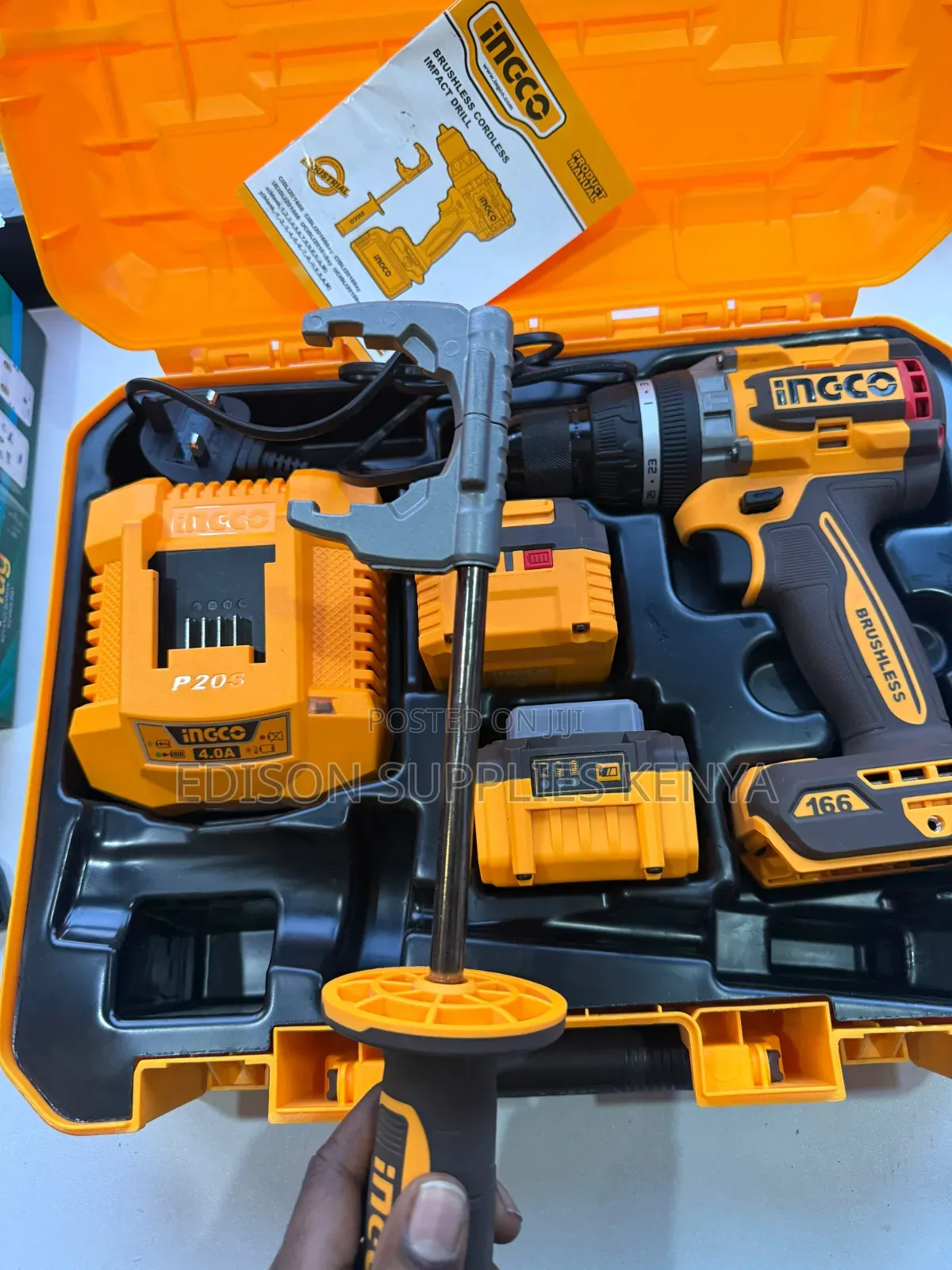 INGCO Cordless Drill Impact Drill 166Nm, Brushless