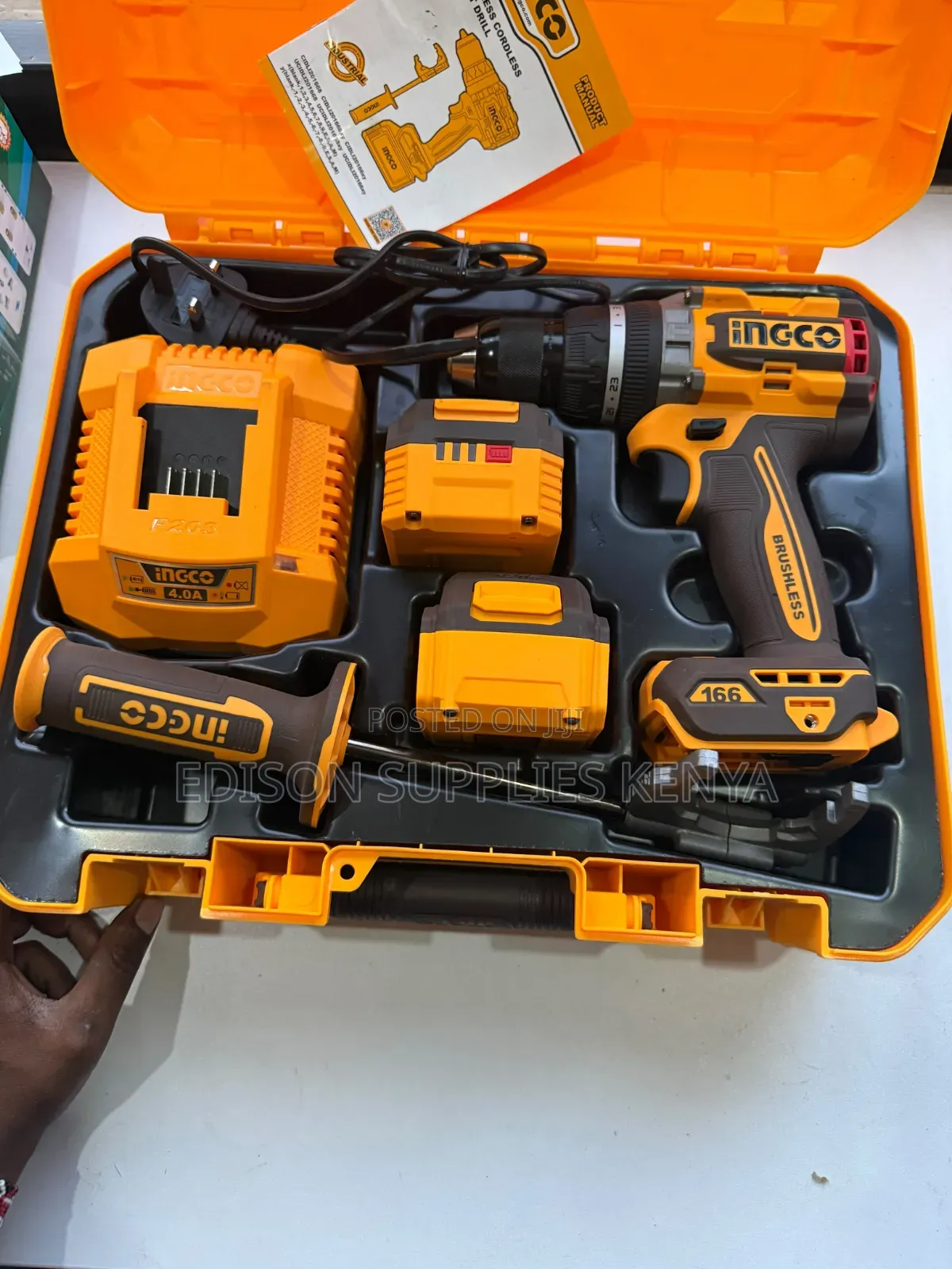 INGCO Cordless Drill Impact Drill 166Nm, Brushless