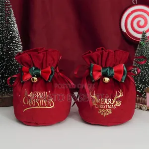 Christmas Velvet Gift Pouch Drawstring Bag 15x13cm