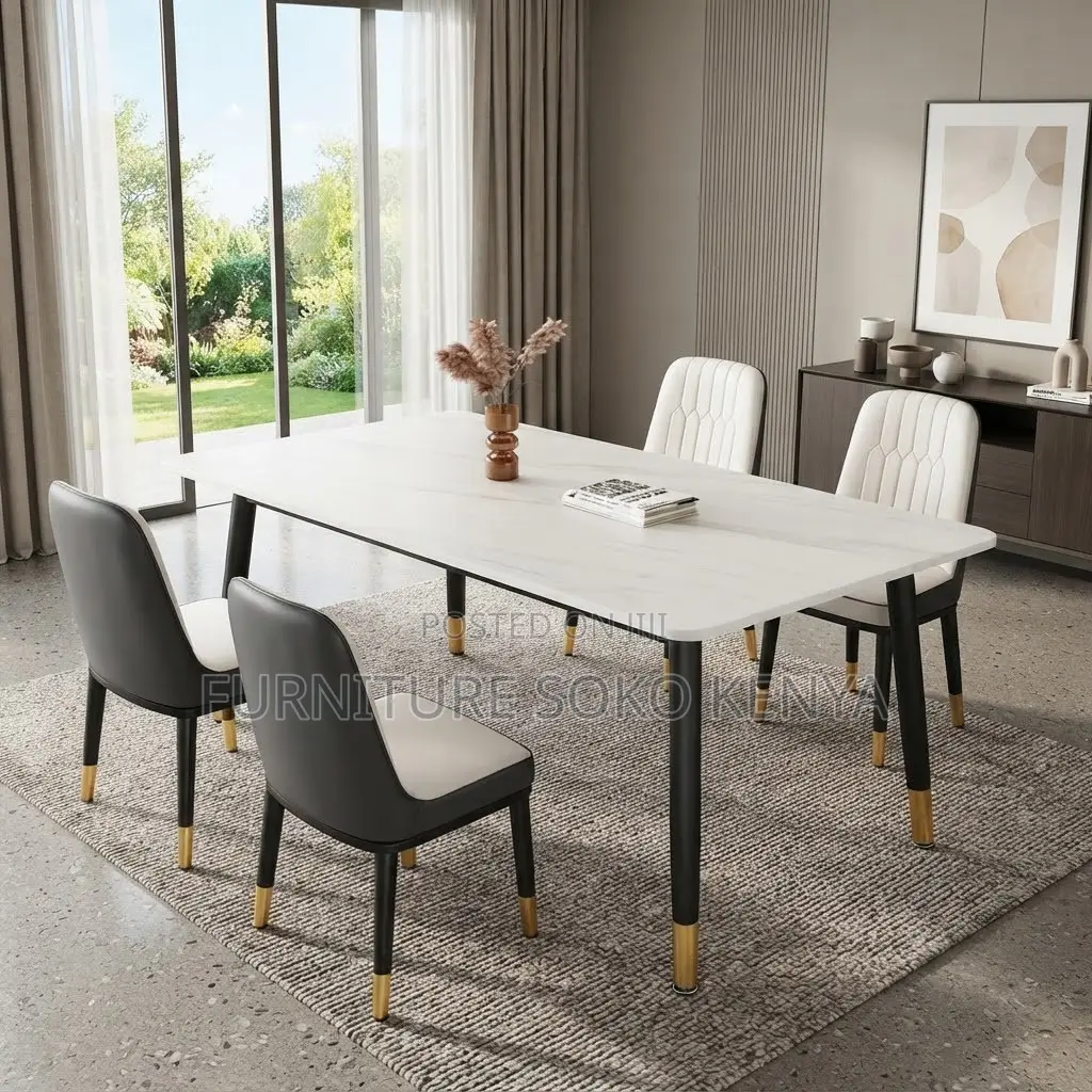 Hotel Dining Set | Four Seaters White Dining Table With Chairs