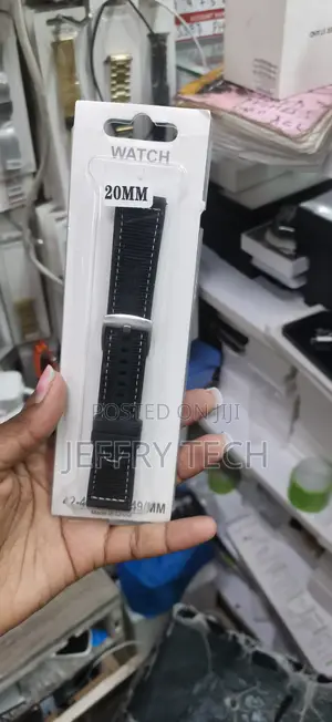20mm Black Nylon and Silicone Watch Strap White and a Silver Buckle.