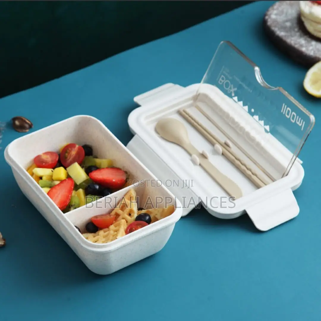 1100ml Wheat Straw 2 Grid Lunch Box With Cutlery