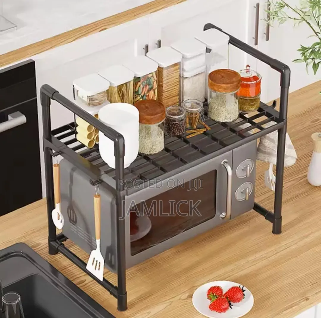 Double Layer Metallic Microwave Oven Rack Organizer – Nw