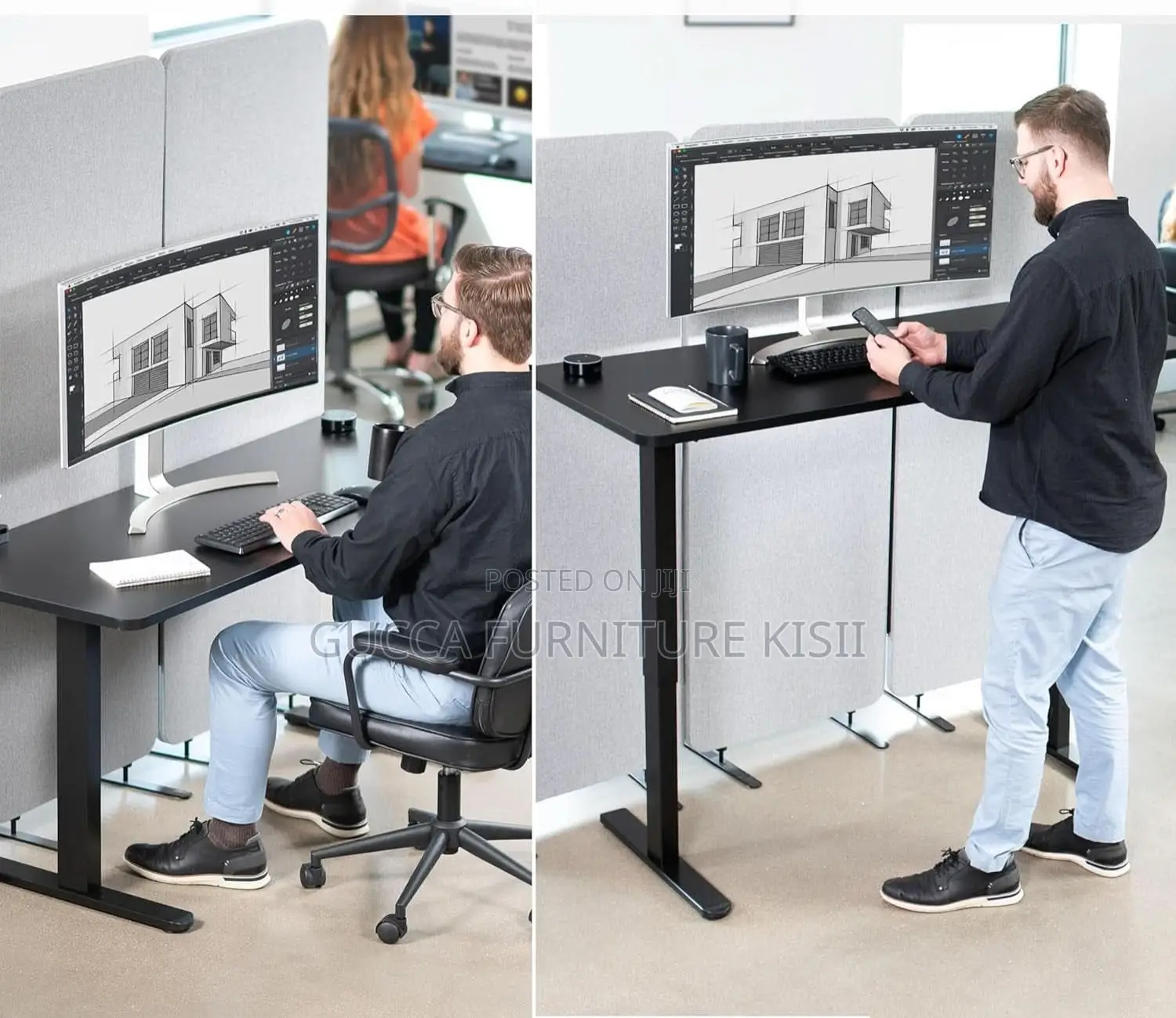 Black Home Office Sit Stand Electric 120cm Table