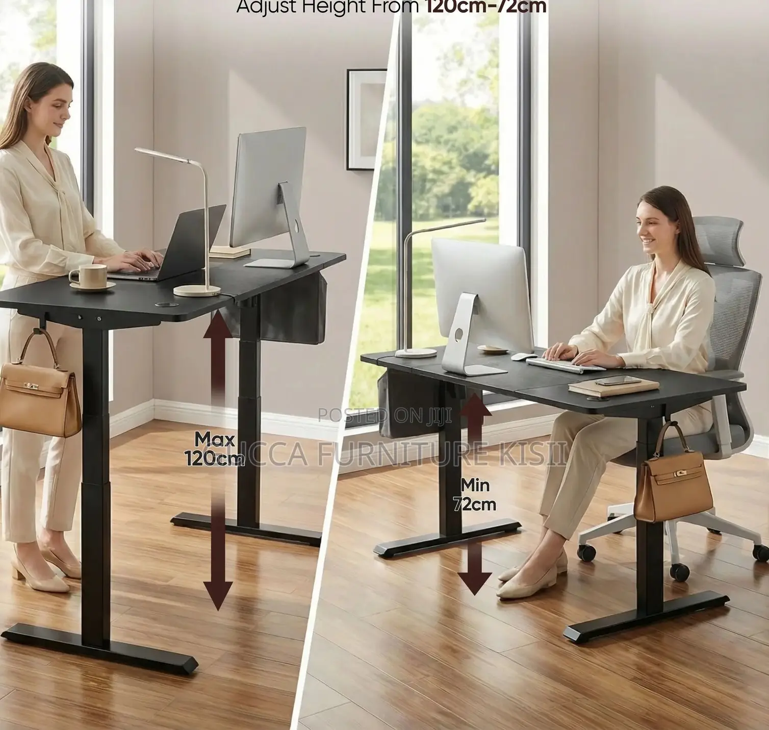Black Home Office Sit Stand Electric 120cm Table