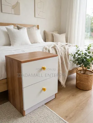Julz Bedside Drawers - 2 Drawer - White Gold - Wood Top - New
