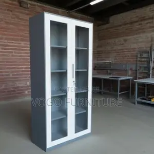 Steel Cabinet; 2-Door Full Glass Steel Cabinet