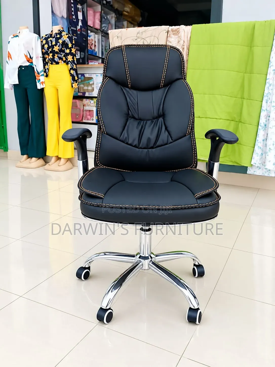 2geer Black Leather Adjustable Office Chair