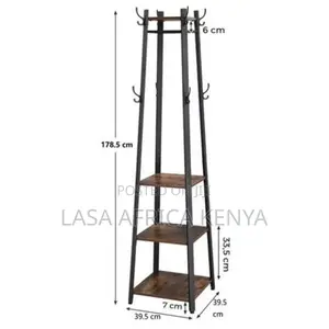 Brown Black Coat Rack With 3 Shelves - Stainless Steel, Space-Saving
