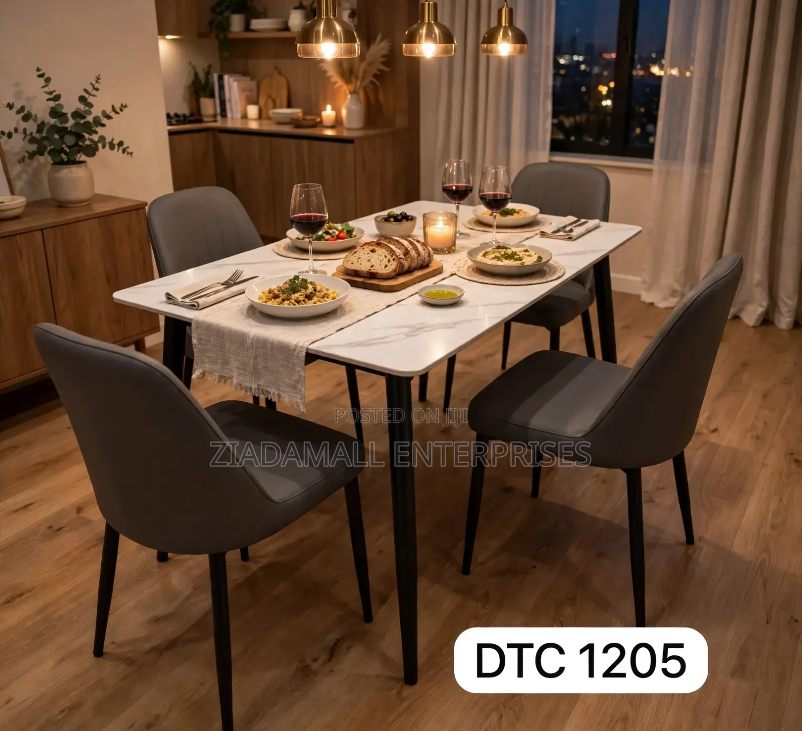 Marble Dining Table 4 Chairs - White Marble - DTC 1205 - New