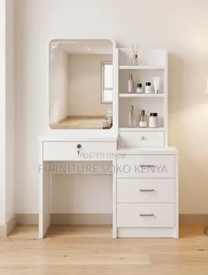 Modern Dressing Room Table | White Vanity Set With Sliding Mirrors