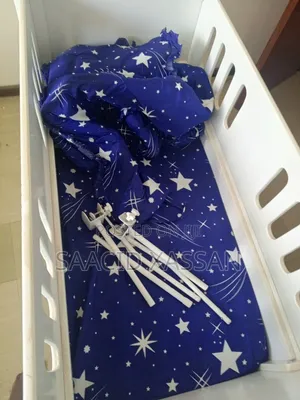 White Wooden Baby Crib With Mattress - Star Blue Bedding