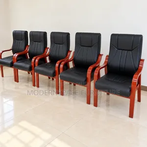 Black Leather Visitor Office Chairs With Wooden Arms