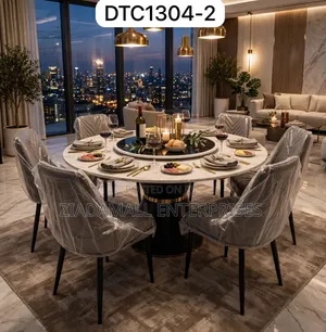 Round Dining Table 6 Chairs DTC1304-2 - Rotating Tray - New