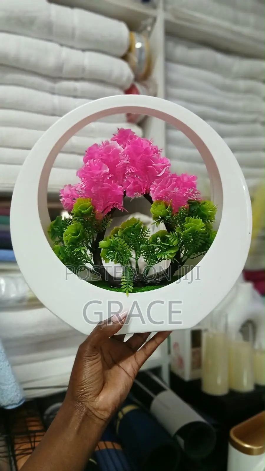 Elegant Decorative Ring Vase With Artificial Bonsai