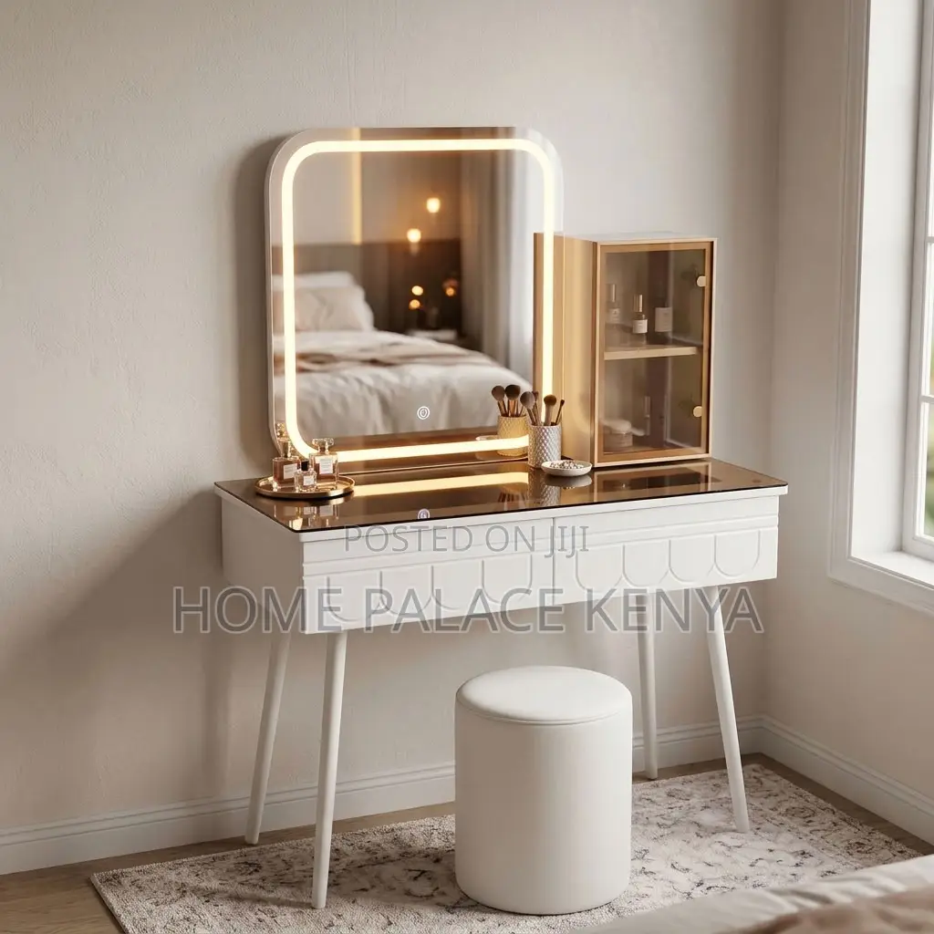 Bedroom Vanity Set; Square Mirror LED Vanity Set