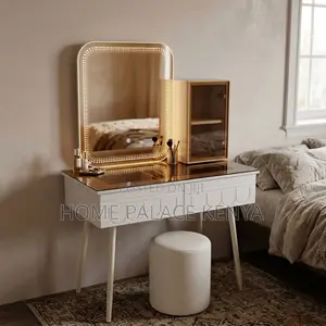 Bedroom Vanity Set; Square Mirror LED Vanity Set
