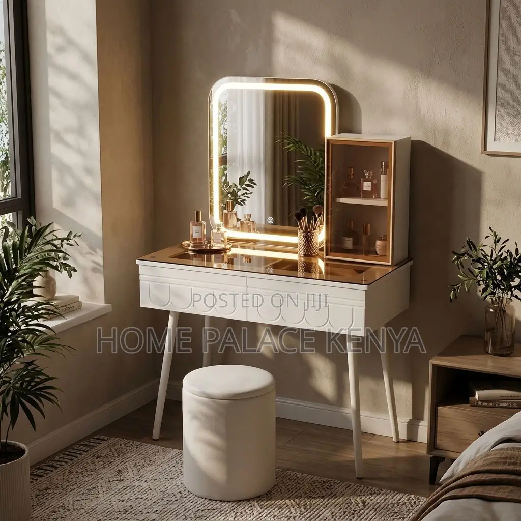 Bedroom Vanity Set; Square Mirror LED Vanity Set