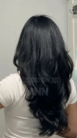 Customized 26" Soft Synthetic Straight Wig With Bangs and Layers.