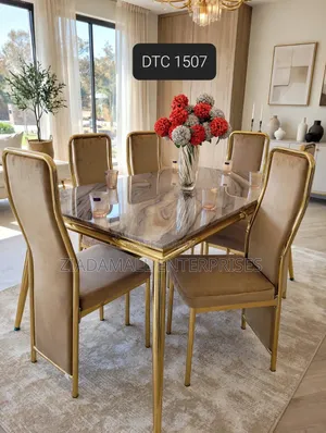 Marble Dining Table 6 Chairs - DTC 1507 - Gold Beige - New