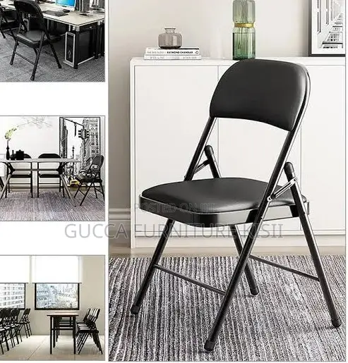 Portable Minimalist Foldable Black PU Study Chair