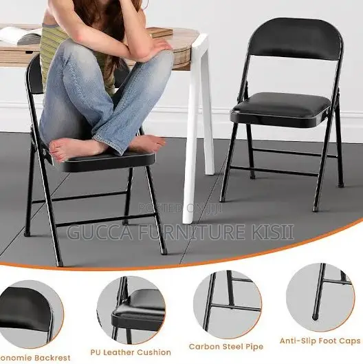 Portable Minimalist Foldable Black PU Study Chair