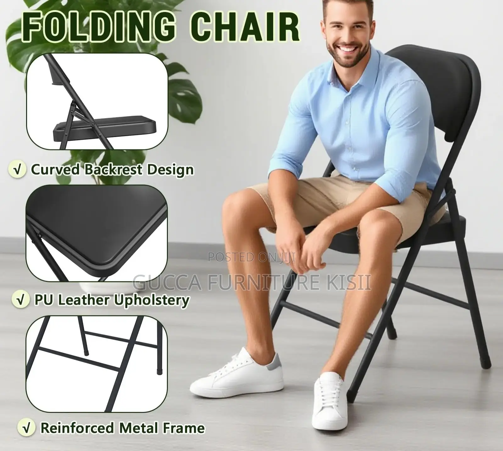 Portable Minimalist Foldable Black PU Study Chair