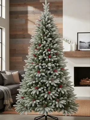 Premium Pine Snow-Flocked Christmas Tree With Cones & Berries - CR