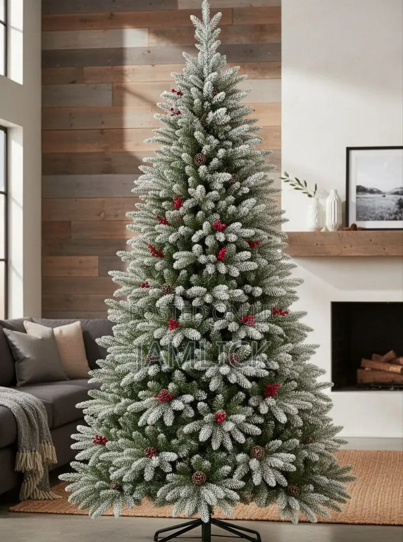 Premium Pine Snow-Flocked Christmas Tree With Cones & Berries - CR