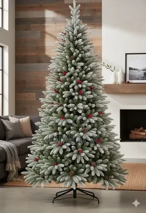 Premium Pine Snow-Flocked Christmas Tree With Cones & Berries - CR