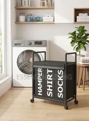 Laundry Basket Hamper With Wheels & Lid 3-Compartment Rolling