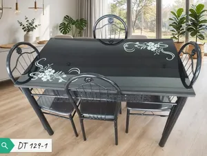 4 Seater Dining Table - DT 129-1 - Black Glass - 4 Chairs - New