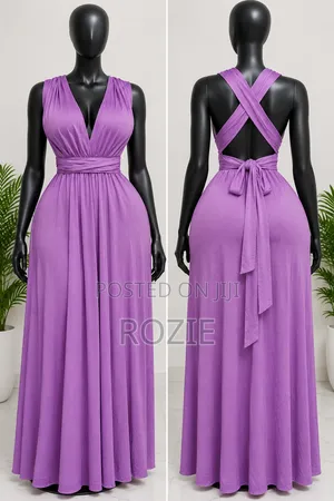 Purple Open Back Maxi Evening Dress Free Size