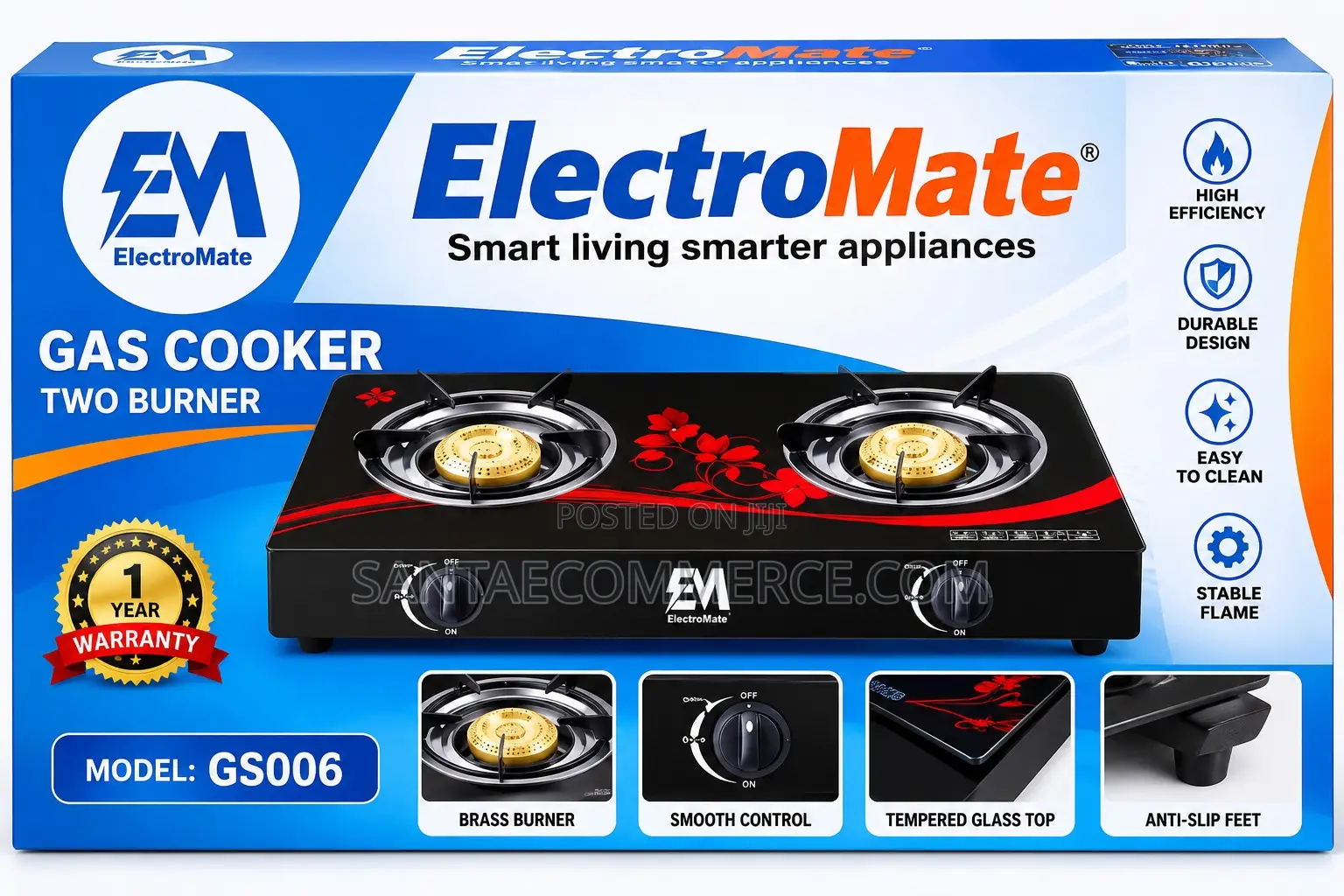 Electromate Double Burner Glass Top Gas Cooker