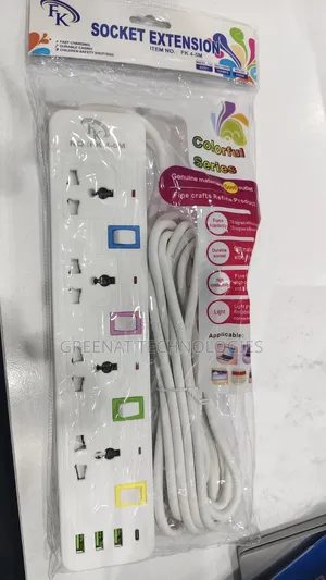 FK 5M Cable 4 Way Socket Extension Colorful Series With 3 USB + Type C