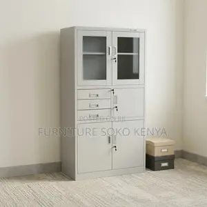 Stainless Cabinet With Safe | Two Doors Grey Cabinet With Glass View