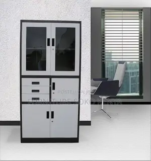 Stainless Cabinet With Safe | Two Doors Grey Cabinet With Glass View