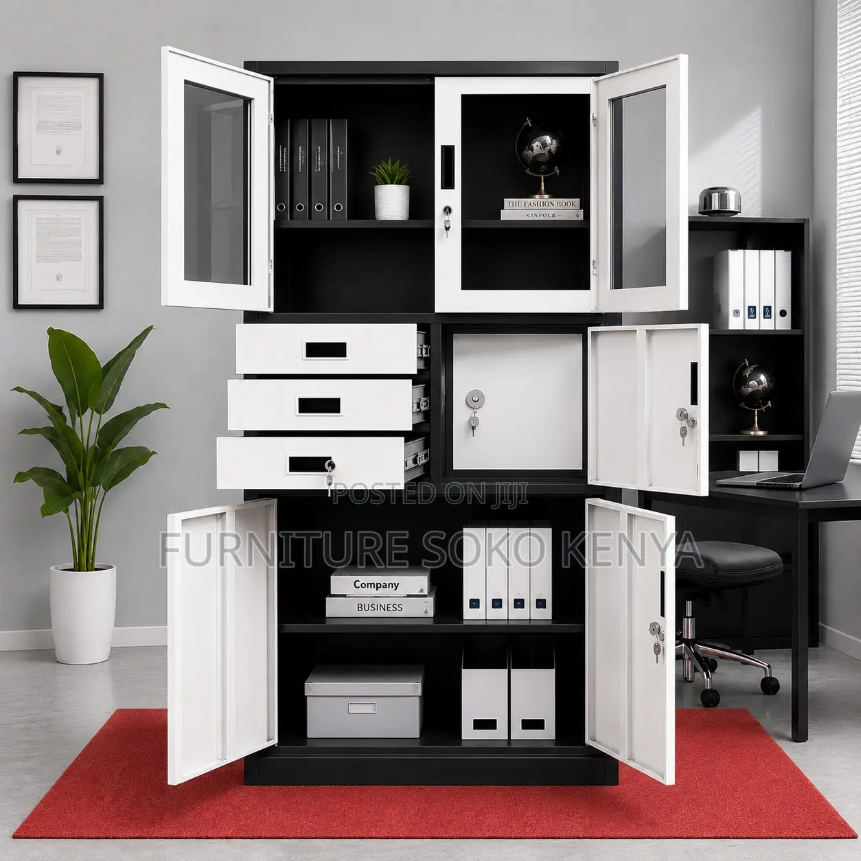 Stainless Cabinet With Safe | Two Doors Grey Cabinet With Glass View