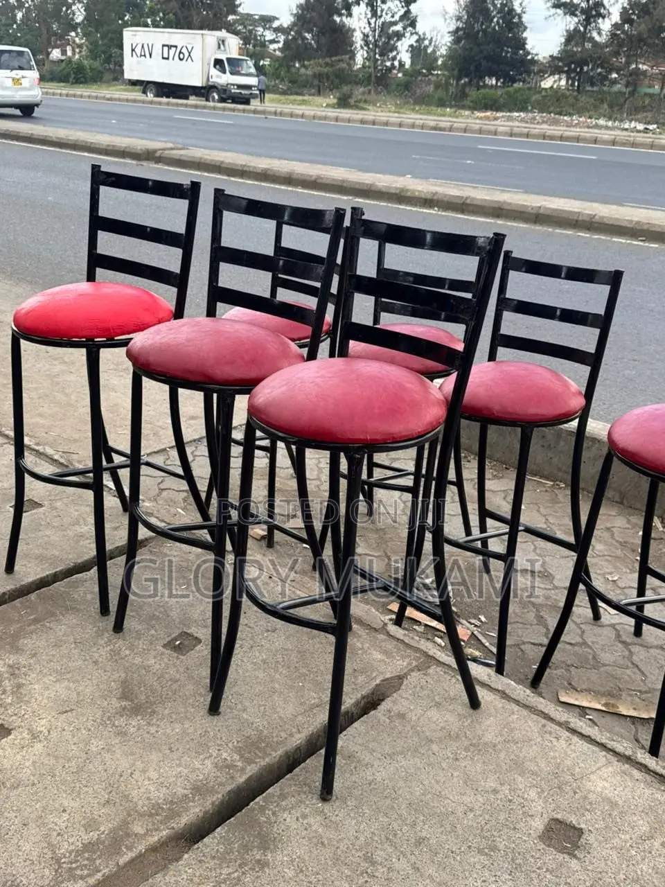 Red Leather High Bar Sinatabu Stools