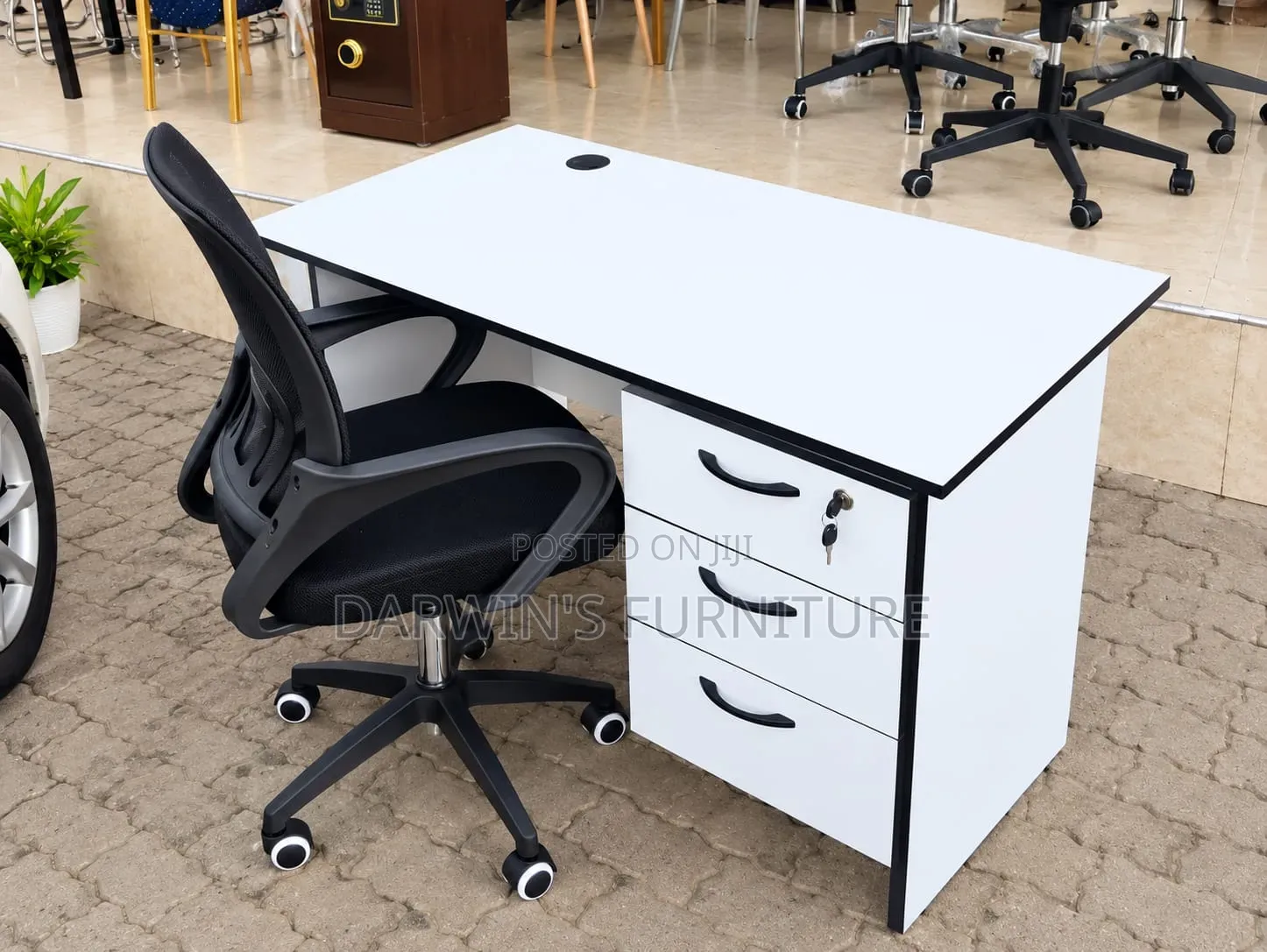 White Table and Black Office Sets