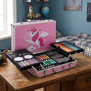 145-Piece Pink Unicorn Art Set in an Aluminum Carrying Case