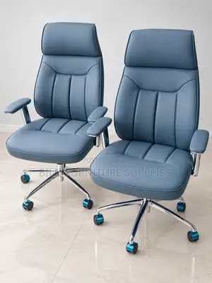 Premium Blue Leather Executive Office Chairs With Padded Armrests