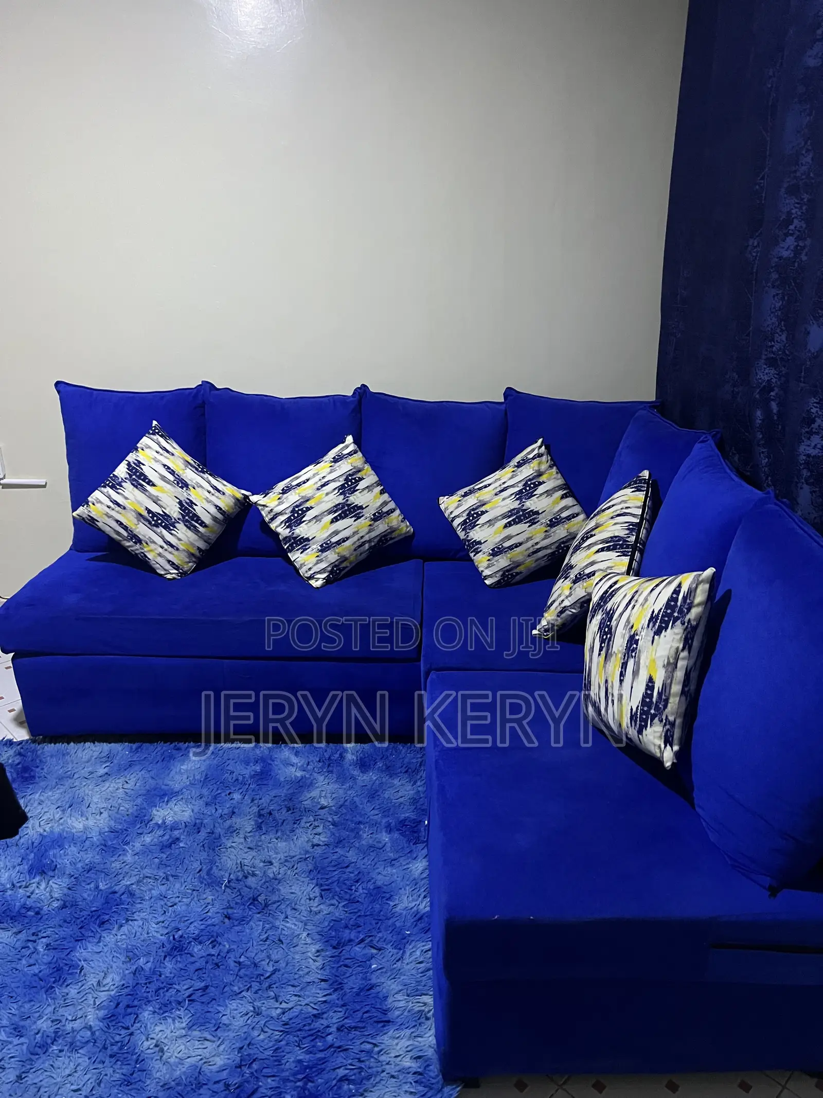 Royal Blue 5-Seater L-Shaped Velvet Sofa