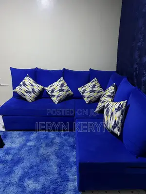 Royal Blue 5-Seater L-Shaped Velvet Sofa