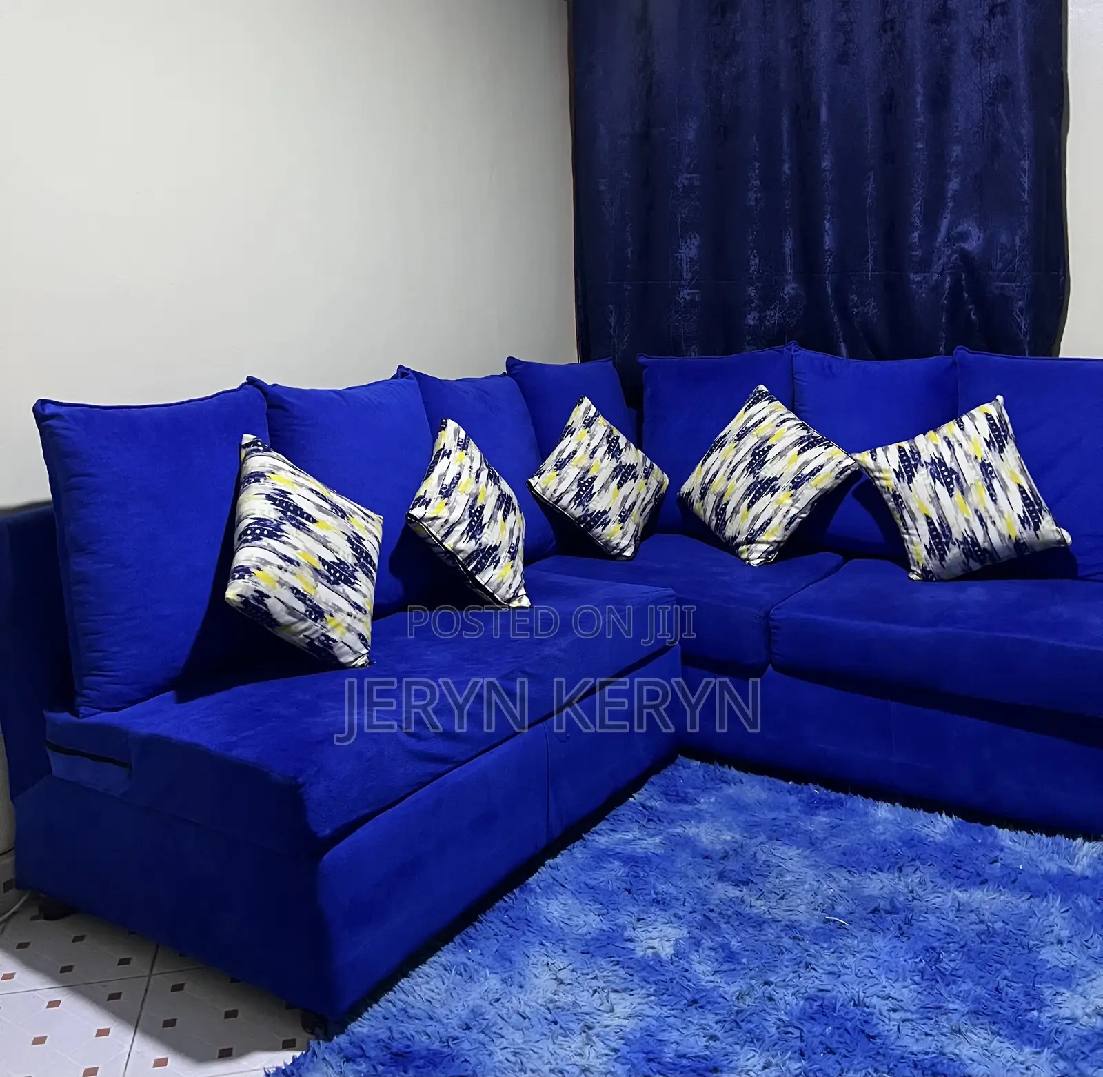 Royal Blue 5-Seater L-Shaped Velvet Sofa
