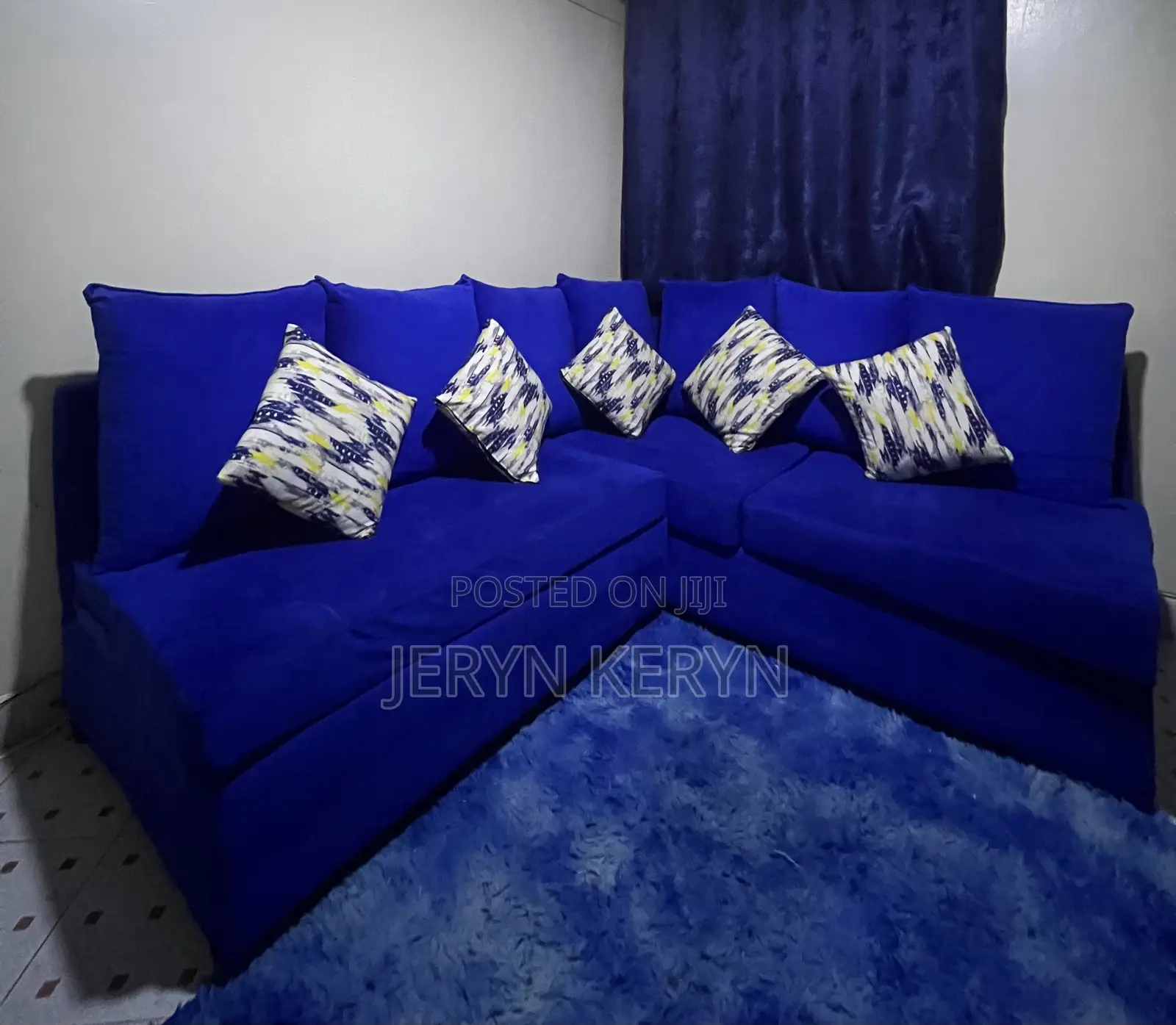 Royal Blue 5-Seater L-Shaped Velvet Sofa