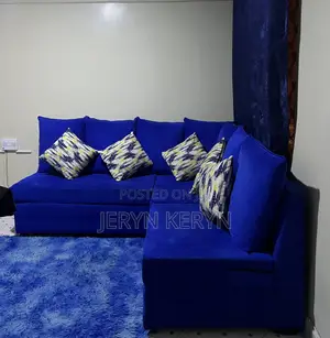 Royal Blue 5-Seater L-Shaped Velvet Sofa
